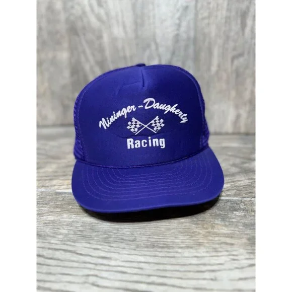 Vintage 90s Nininger Daughterty Racing Purple Mesh Trucker Hat Baseball Cap Funk - Picture 2 of 8